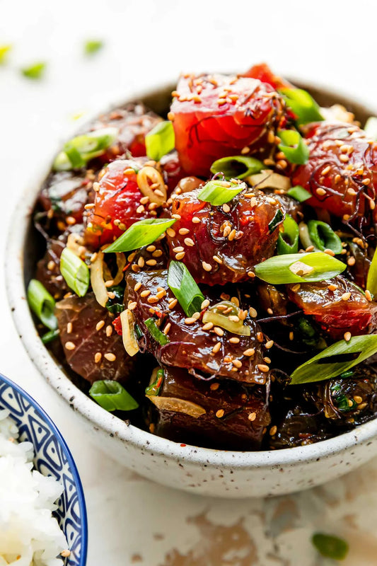 shoyu Hawaiian poke with green onion and sesame seed